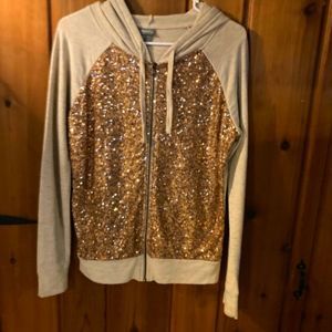 VANITY -- y2k🔥Vintage Bedazzled Gold Sequins Zip Up Hoodie